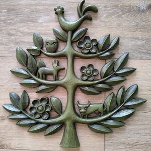 Vintage Homeco Home Interiors Tree Of Life Wall Art 60s Avocado Green FLAW
